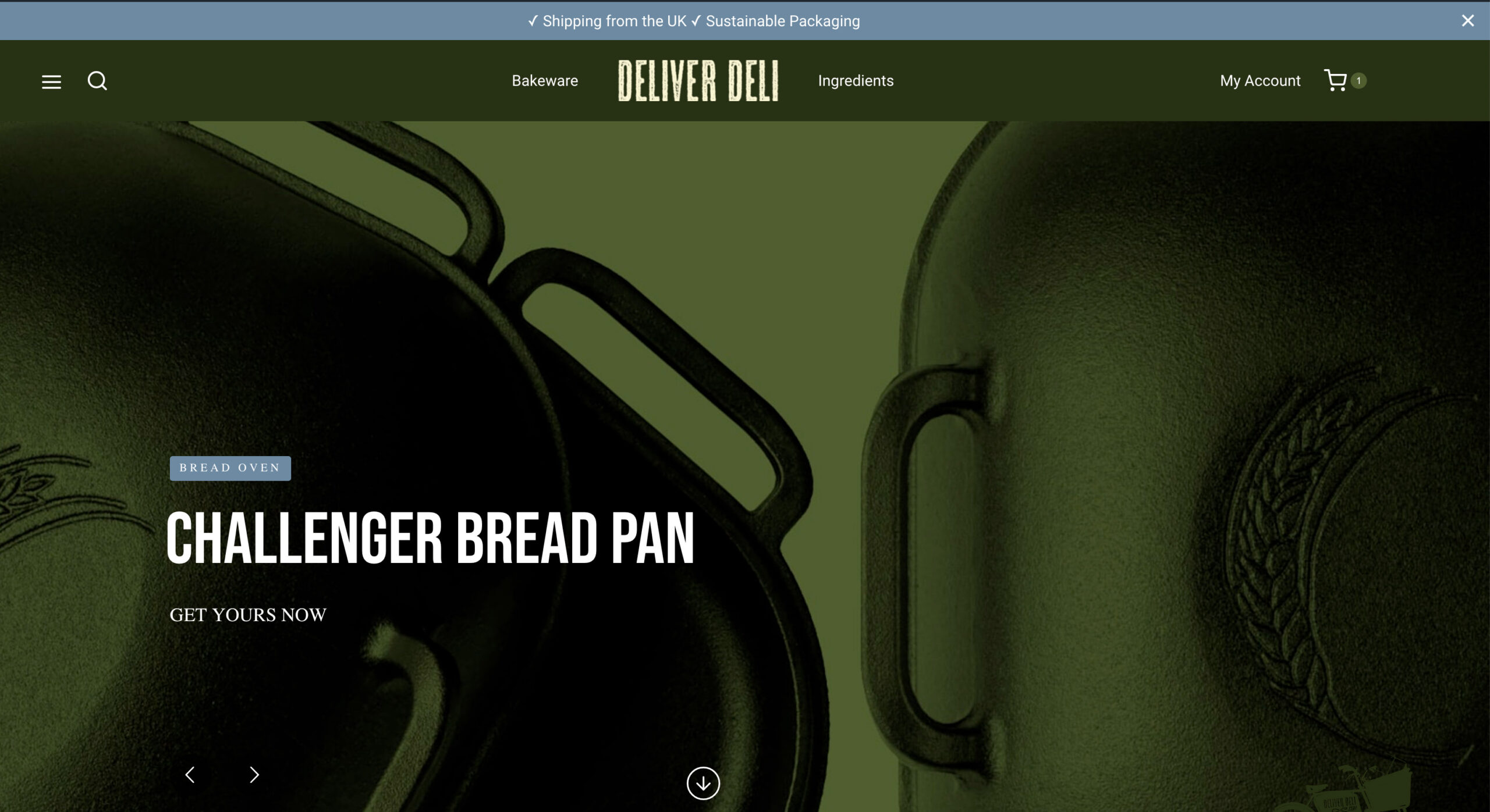 DeliverDeli website - Challenger Bread Pan banner