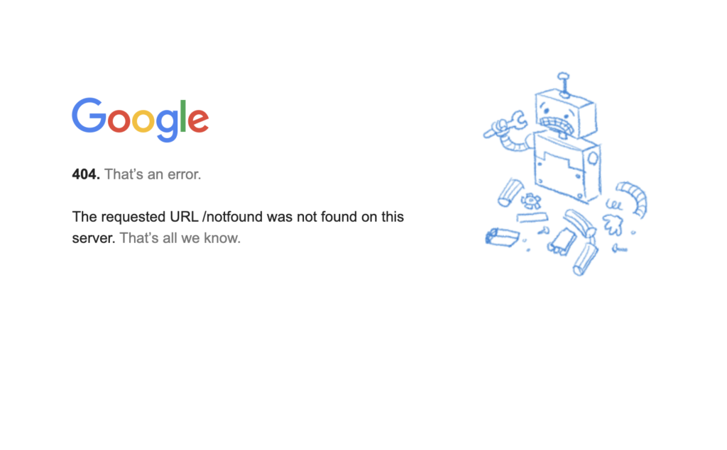 Example of a Google.com 404 page.